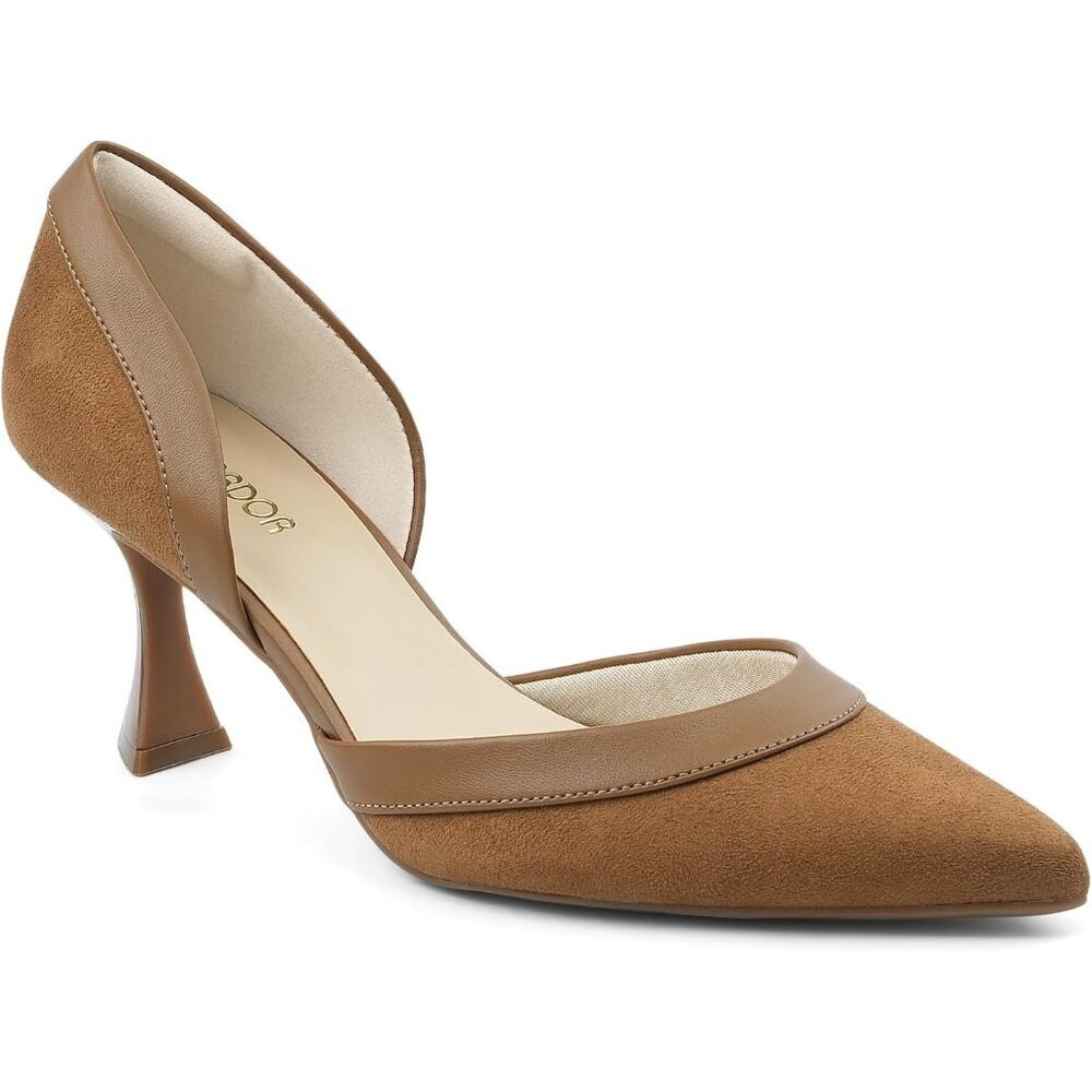 Women's Brown Pumps Low Heels Pointed Closed Toe Kitten Dress Shoes Sandals